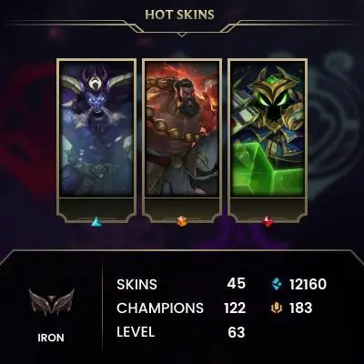 EUW / IRON 4(64LP) START %100WR! / 122 Champ / 45 Good Skins(1 Ultimate) /12.1K BE / HONOR 3 /S2 ACC / HANDMADE / FULL ACCES / LIFETIME WARRANTY