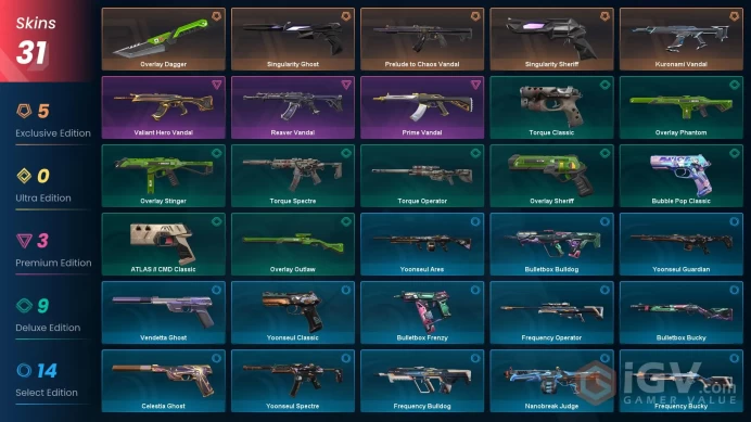 EU [ 31 TOP SKINS + 1 KNIFE ] Kuronami Vandal + Prelude to Chaos Vandal + Singularity Sheriff+ Singularity Ghost + Prime Vandal / full acces