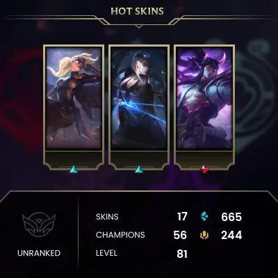 EUW / UNRANKED / 56 Champ / 17 Good Skins(2 Legendary, 5 Epic) / RIOT KAYLE / HONOR 3 /S5 ACC /HANDMADE / FULL ACCES / LIFETIME WARRANTY / CHEAP