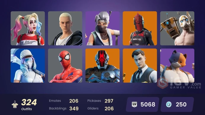 [ALL PLATFORMS]-320 Skin-310 pickaxes-201 emote-200 gliders-OG STW-Leviathan Axe-Power Chord-Mogul Master-Harley Quinn-Championship Aura-