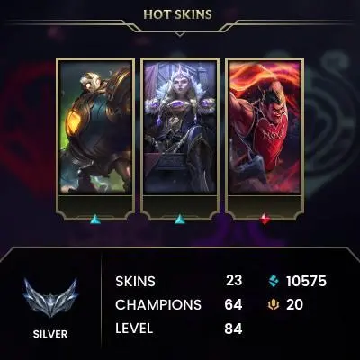 [EUW] S15! - SPLIT 3 - Silver 2 - 6Win - 5Lose - 64 Champ - 23Skin - 10K Be - Honor 3 - Instant Delivery