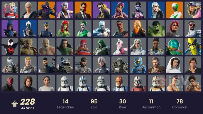 [ALL PLATFORMS]-228 Skin (134 PAID)-220 pickaxes - 182 emotes -110 gliders-270K V-BUCKS SPEND-FULL ACCESS-