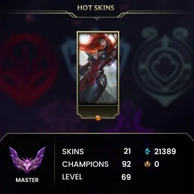 EUW // MASTER 42 LP // 61 WIN RATE // HANDMADE // FULL ACCESS // MAIL CHANGEABLE //  21 SKINS // 30-120 CHAMPIONS // +21 LP GAIN 
