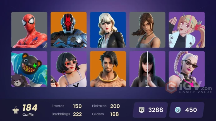 [PSN/XBOX/PC] 184 Skins | Spider-Man | Peter Griffin | Shooting Starstaff | Nolan Chance | Arctic Adeline | Piper Pace | Lt. John Llama | 450 VB