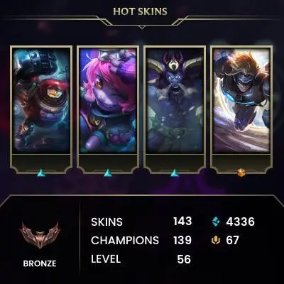 NA EMAIL CHANGEABLE 139 CHAMPIONS 143 SKINS PLUSEFIRE EZREAL VICTORIOUS FIORA BRONZE 4 HONOR 5