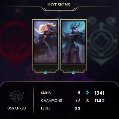 【EUW】Level 33   75 Champ/ 6  Skins   Full Access  High Quality Account  Instant Delivery️