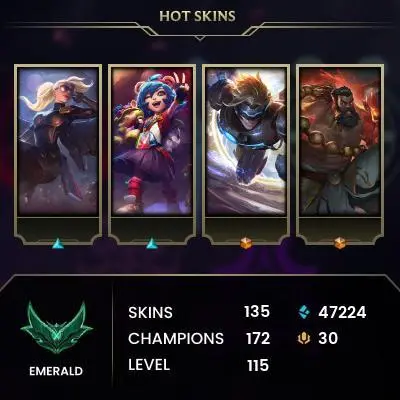 EUW EMAIL CHANGEABLE ALL CHAMPIONS 47KBE 135 SKINS EMERALD 4 HONOR 5 Victorious: ANIVIA FIORA TWISTED FATE