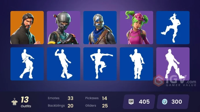 13 SKINS + ROYALE KNIGHT + THE REAPER + BLUE SQUIRE + TAKE THE L + BUS BANNER + TIDY + CARBIDE + MOONWALKER + RUST LORD + ELITE AGENT