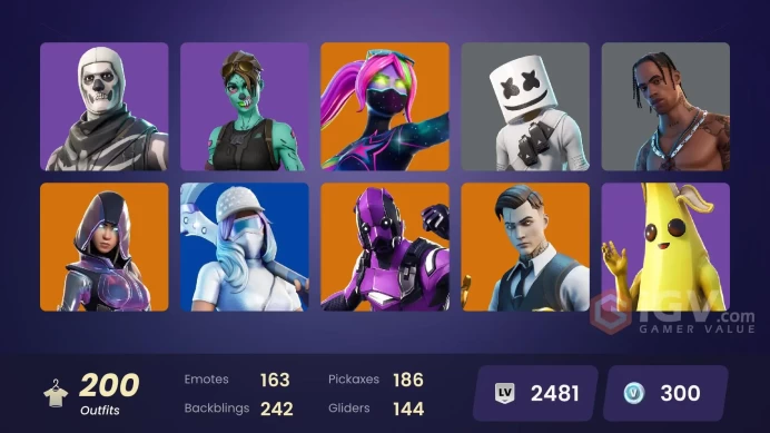 200 SKINS + TRAVIS SCOTT + DARK VERTEX + GOLD MIDAS + MARSHMELLO + SARAH CONNOR + NEKO + SNOWY OPS + LOSERFRUIT + LACHLAN + GALAXIA