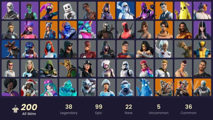 200 SKINS + TRAVIS SCOTT + DARK VERTEX + GOLD MIDAS + MARSHMELLO + SARAH CONNOR + NEKO + SNOWY OPS + LOSERFRUIT + LACHLAN + GALAXIA