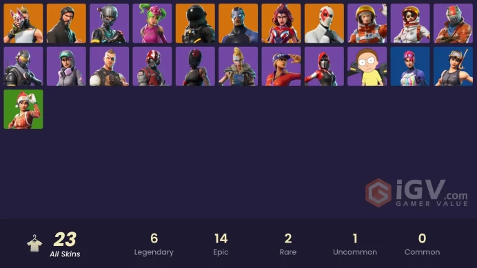 23 SKINS + THE REAPER + ELITE AGENT + TAKE THE L + BUS BANNER + MECHA MORTY + SNORKEL OPS + BRITE BOMBER + NOG OPS + DARK VOYAGER + DRIFT