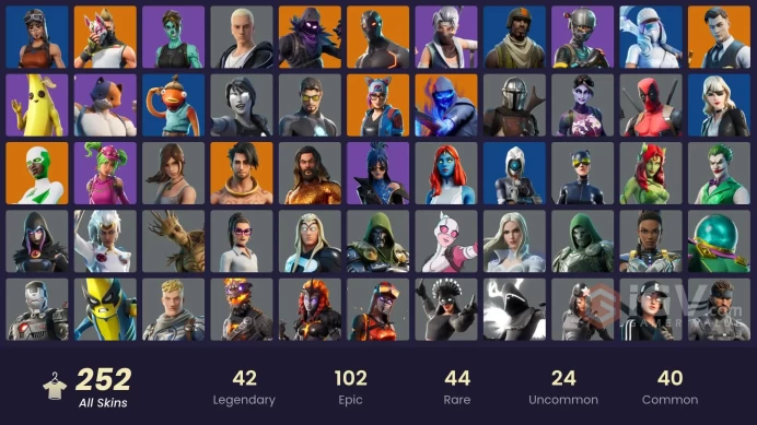 252 SKINS + IKONIK + MERRY MINT AXE + TAKE THE L + WORLD WARRIOR + GOLD MIDAS + ELITE AGENT + THE JOKER + SHAQ (DJ DIESEL) + ASTRA