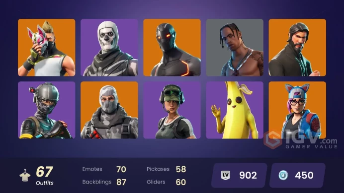 65 skins | Travis Scott | Astro Jack | Take The L | Rogue Spider Knight | The Reaper | Elite Agent | Havoc | Sub Commander | Trailblazer
