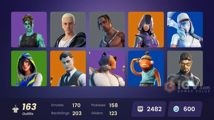 163 skins | Glow | Travis Scott | Gold Brutus | Gold Midas | Clutch | Curse Buster | Tart Tycoon | Grind | Trilogy | Fixer | Cloud Striker