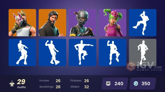 29 skins | OG STW | The Reaper | Elite Agent | Take The L | Rogue Agent | Dark Voyager | Carbide | Drift | Valor | Doom | War Machine | Gwenpool