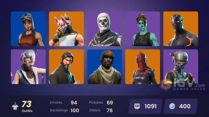 70 skins | The Reaper | Blue Squire | Royale Knight | Elite Agent | Mako | Take The L | Renegade Raider | Aerial Assault Trooper | 300 VB