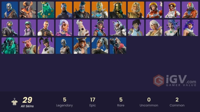 27 skins | Blue Squire | Royale Knight | Take The L | Rogue Agent | Lina Scorch | Hades | Zeus | Spectra Knight | Carbide | Omegarok | Poseidon