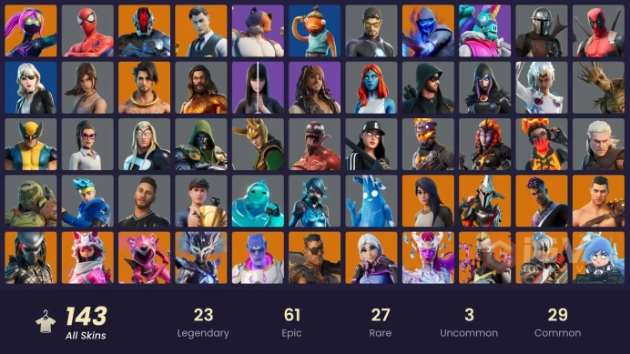 143 skins | Merry Mint Axe | Gold Midas | Point Patroller | Menace | Gear Specialist Maya | Raz | Renzo the Destroyer | Spire Assassin | Torin