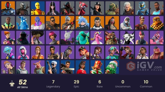 49 skins | The Ageless | LEVIATHAN AXE | Nezumi | Kado Thorne | Joey | Ronin | The Foundation | Kymera | Mandalorian | Cuddlepool | Ravenpool