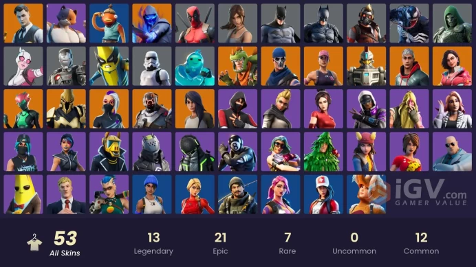 53 skins | OG STW | IKONIK | Blue Team Leader | Fishstick (World Cup) | Gear Specialist Maya | Catalyst | Midas | Ultima Knight | Singularity
