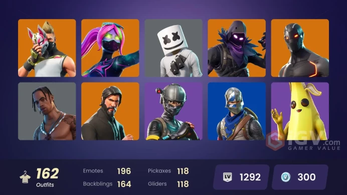 PC/XBOX  161 skins | Travis Scott | The Reaper | Blue Squire | Leviathan Axe | Royale Knight | Take The Lmssh1469