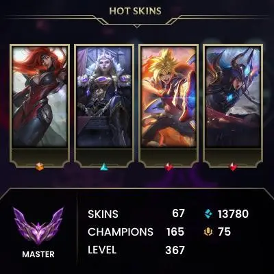 EUW / MASTER / 165 Champ / 67 Skins / S13 CHALLANGER / S14 CHALLANGER / GRANDMASTER ICONS / 13.7K BE / CHEANGEABLE MAIL / 367 LVL / CHEAP