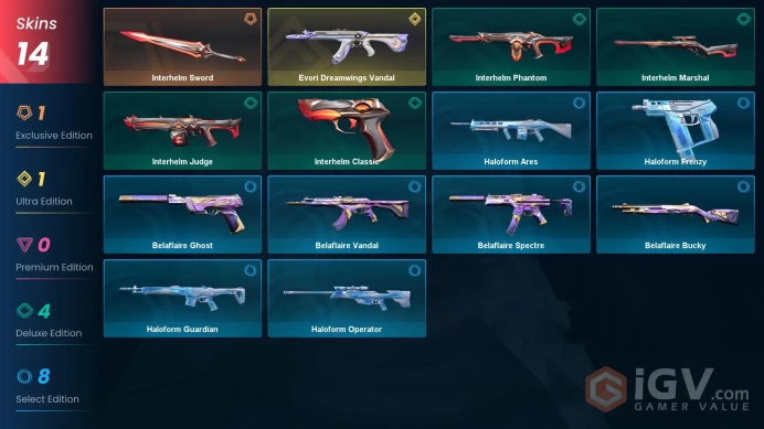  EU  1 KNIFE  14 SKINS  Evori Dreamwings Vandal  Interhelm Sword  SILVER 1  44 LEVEL  Dh44d 