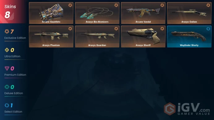 Eu / 8 Skins / 2 Knifes / Araxys Bio-Atomizers / Arcane Gauntlets / Arcane Vandal / Araxys Sheriff