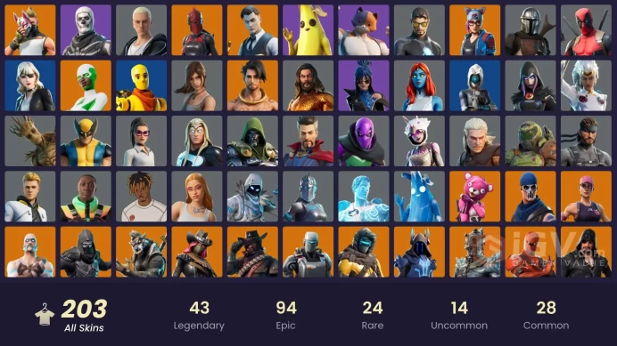 PC/PSN/Xbox/Nintendo 203 skins | OG STW | Leviathan Axe | Gold Midas | Tart Tycoon | The Champion | Fashion Banshee | Dire | Joey | Vendetta