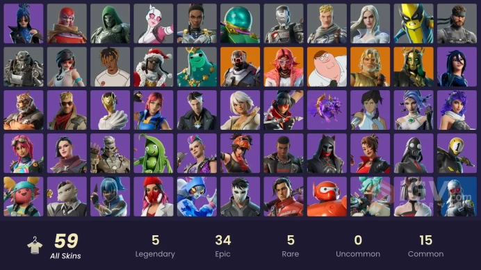 PC,PSN,XBOX 59 SKINS FA - HADES - WAR MACHINE - KORRA - JUICE WRLD - FELINE - SASAKIA - ASTRA - SANTA DOGG RK209