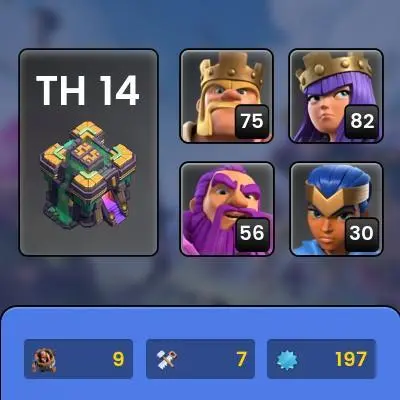 10% off - TH14 - XP197 - 5 Hero Skins - 838 League Medals - Lifetime Warranty - Immediate Delivery