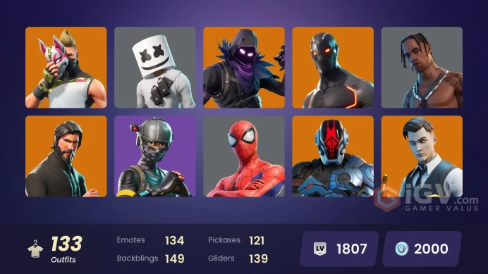 PC/PSN/Xbox/Nintendo 133 skins | Travis Scott | The Reaper | Elite Agent | Gold Brutus | Gold Midas | Gold Meowscles | End Zone | Rogue Agent |