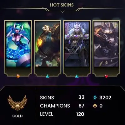 EUW / S15 GOLD II / 67 CHAMPS / 33 SKINS / 37W/36L / 50%+WR / HONOR 5 / CHANGEABLE EMAIL / 5 MIN. 24/7 DELIVERY #L1/97225AR12