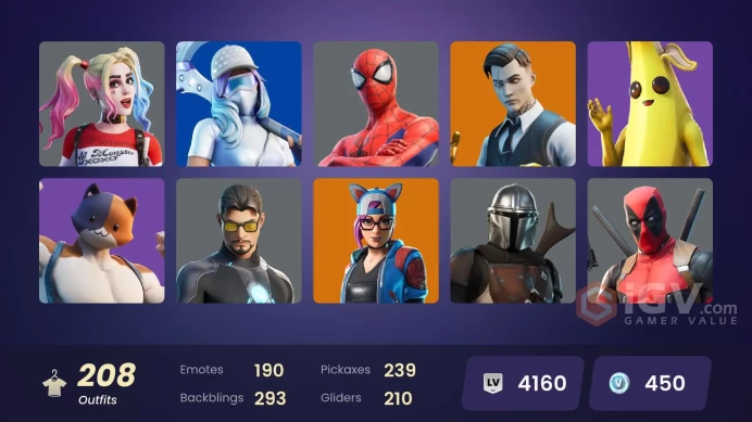 [ALL PLATFORMS]-208 Skin-260 Pickaxes -189 Emotes-210 Gliders-Surf Strider-Midas-Tony Stark-Lara Croft-Harley Quinn-Champion Kuno-FULL ACCESS-