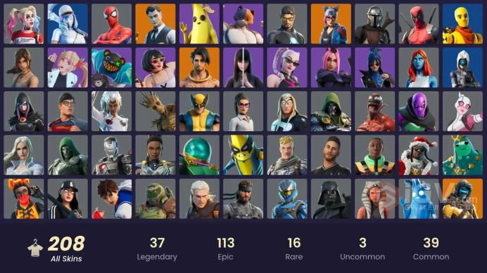 [ALL PLATFORMS]-208 Skin-260 Pickaxes -189 Emotes-210 Gliders-Surf Strider-Midas-Tony Stark-Lara Croft-Harley Quinn-Champion Kuno-FULL ACCESS-