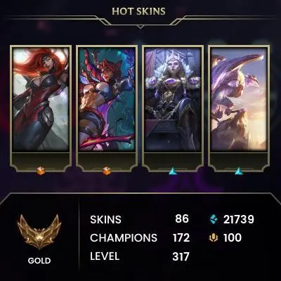 EUW / S15 GOLD IV / TFT 32 TACTICIANS / 172 CHAMPS / 86 SKINS / 215W/237L / 45%+WR / HONOR 4 / CHANGEABLE EMAIL / 24/7 DELIVERY #L1/97525AR12