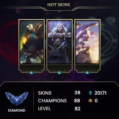 EUW / DIAMOND 4 %70WR / 88 CHAMP / 38 GOOD SKINS / 20.1K BE / HONOR 4 / 64 MYTHIC ESSENCE! / FULL ACCES / S11 ACC / HANDMADE / CHEAP