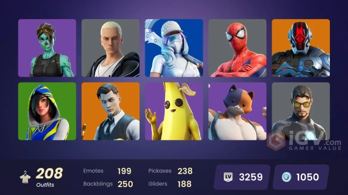 PC/PSN/XBOX | 208 skins | EMAIL CHANGEABLE | Neo Versa | Gold Midas | Cloud Striker | Snake Eyes | Sultura | Royale Bomber | FNCS 3:1 Champion