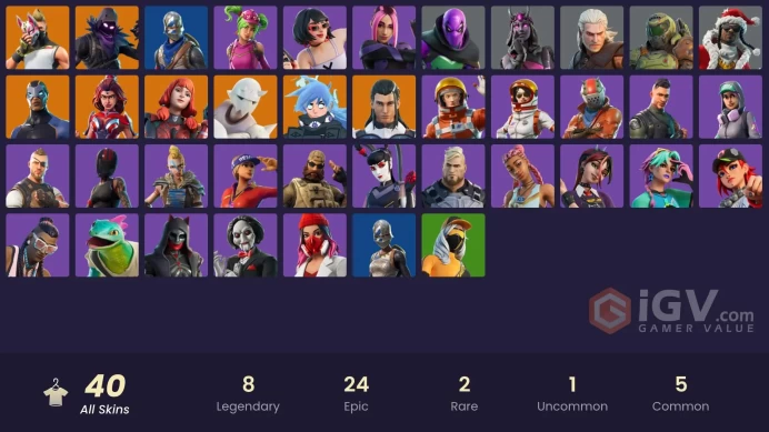 40 skins/full access/blue squire/pc,psn,nintendo/royale knight/take the l/mako/20 paid emotes/battle bus banner