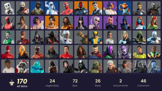 PC/PSN/Xbox/Nintendo 168 skins | Leviathan Axe | Aerial Assault Trooper | Kratos | Gold Midas | Kado Thorne | Spectra Knight | The Ageless |