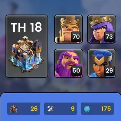 SPECIAL OFFER , WAR SCENERY , BASE SCENERY, VERY CHEAP TH 18 , BEST HERO , FULL EQUIPMENT , FULL NEW SKIN HERO , (145)