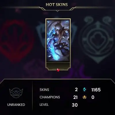 Unranked / EUNE / BE: 1165 / CHAMPS: 21 / Withered Rose Syndra, Storm Dragon Lee Sin / Level: 30 / HANDLEVELED / GAMES PLAYED: 0