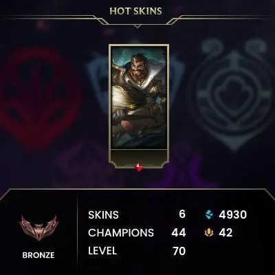 Bronze I (0 LP) / EUW / BE: 4930 / RP: 42 / CHAMPS: 44 / Sentinel Graves, Arcane Enemy Jinx, Frozen Prince Mundo, Battlecast Xerath, Warden
