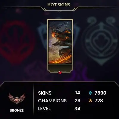 Bronze II (0 LP) / EUW / BE: 7890 / RP: 728 / CHAMPS: 29 / Crime City Graves, Arctic Ops Gragas, Nightbringer Lillia, Nottingham Ezreal, Sen