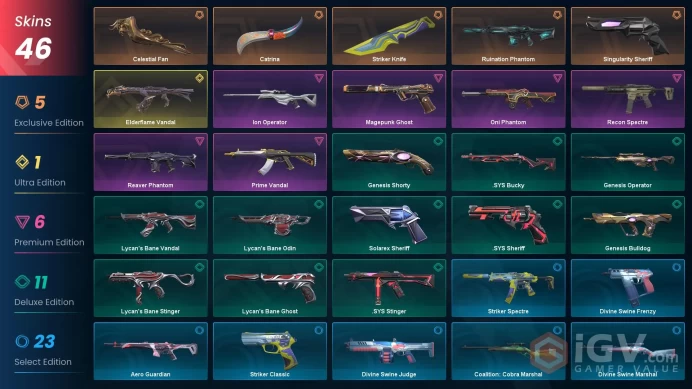 EU 46 skins / Elderflame Vandal / Catrina / Oni Phantom / Celestial Fan / Ruination Phantom / Prime Vandalmssh1504