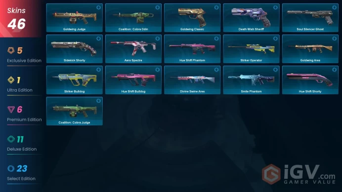 EU 46 skins / Elderflame Vandal / Catrina / Oni Phantom / Celestial Fan / Ruination Phantom / Prime Vandalmssh1504