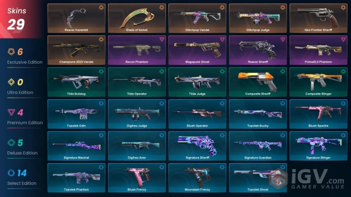 EU 29 skins / Reaver Karambit / Champions 2023 Vandal / Glitchpop Vandal / Recon PhantomZka1511
