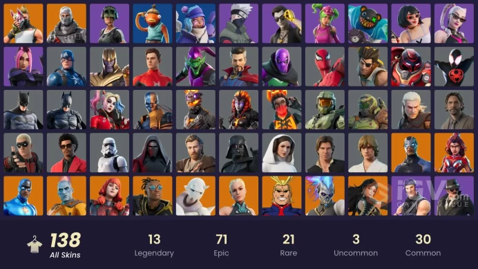 *[PC/PSN/XBOX/Nintendo]  138 skins "Nintendo": 1100 vB F/A :   Mikasa Ackermann | Captain Levi | Master Chief (Matte Black) | Naruto Uzumaki | 