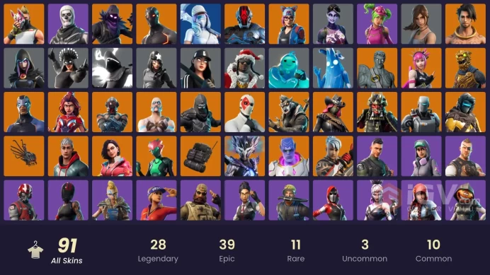 91 skins/full access/omega/carbide stage 5/for pc,psn,xbox,nintendo/17 paid skins/21 paid emotes/rare emotes/og skins