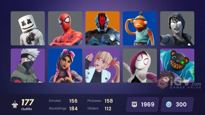 177 skins/full access/naruto uzumaki/omega knight/52 paid skins/99 paid emotes/donated pack skins/rare emotes/for pc,xbox,nintendo